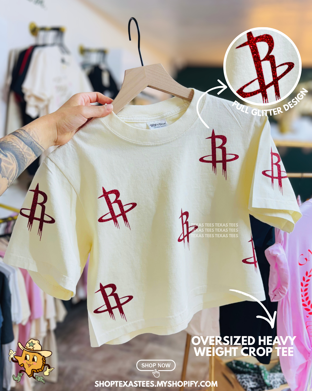 Rocket Full Glitter Crop - Oversized Heavy Weight Crop