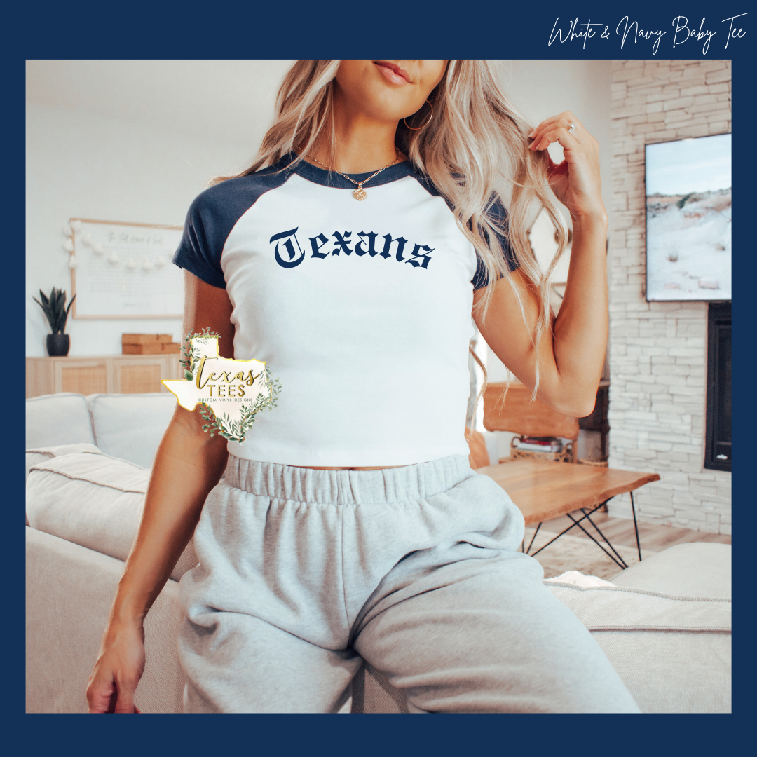 TEX Old English Baby Tee - Navy/White