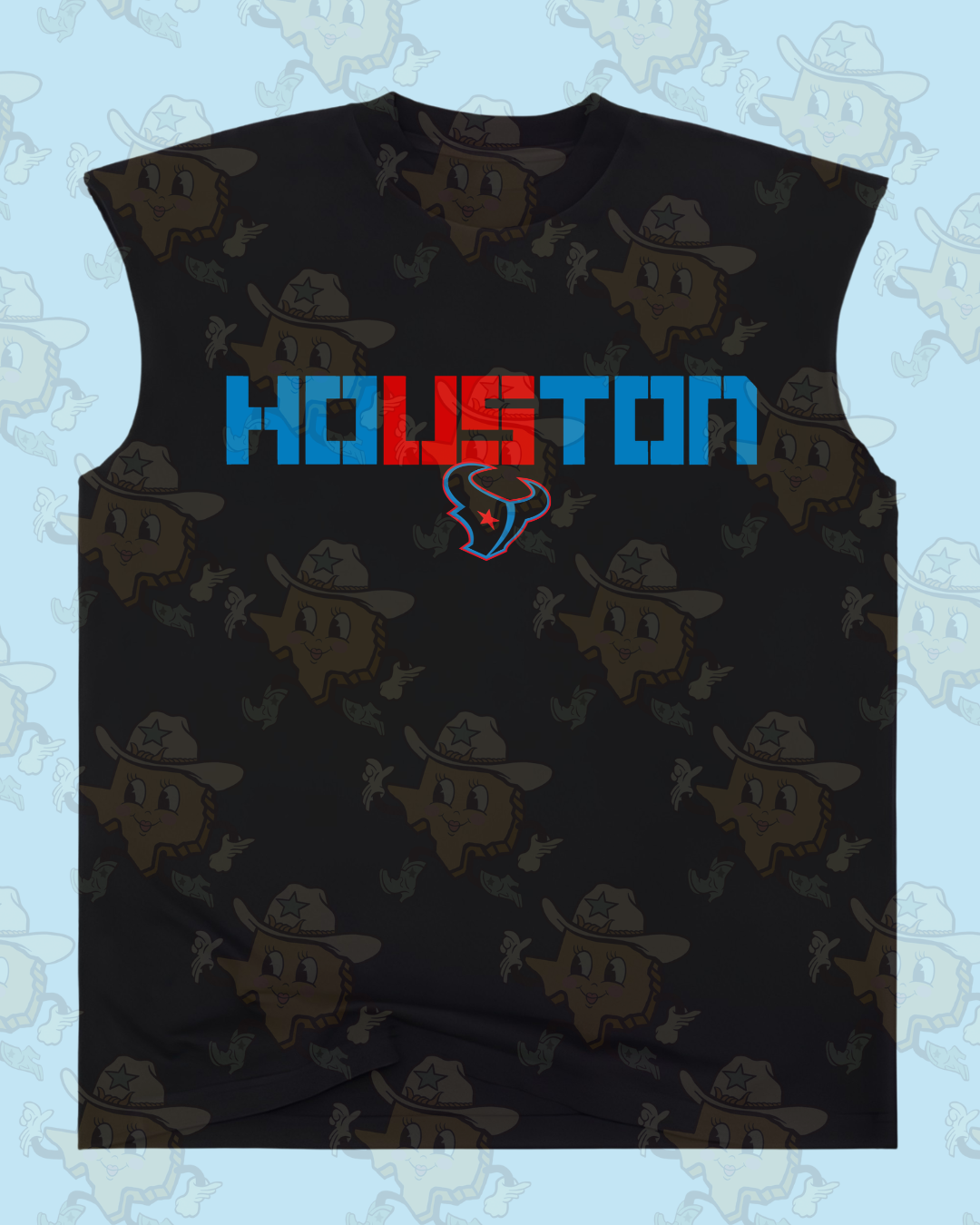 Houston Tex : Front Only | Black Cutoff Tee