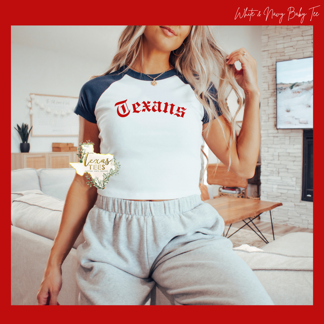TEX Old English Baby Tee - Navy/White