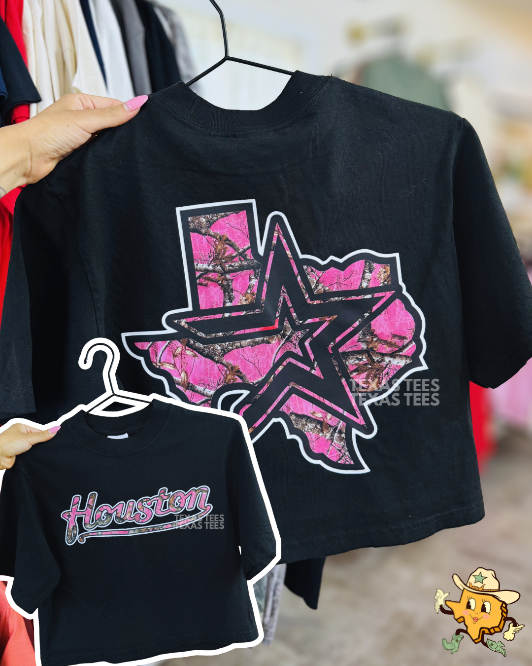 Houston Texas Open Star Pink Camo - Oversized Crop