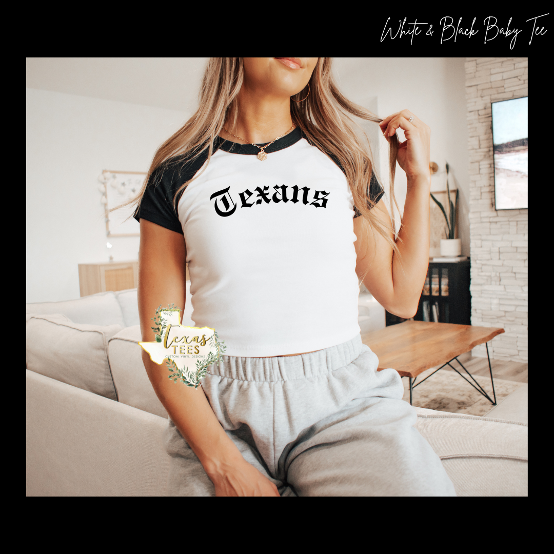TEX Old English Baby Tee: Black/White