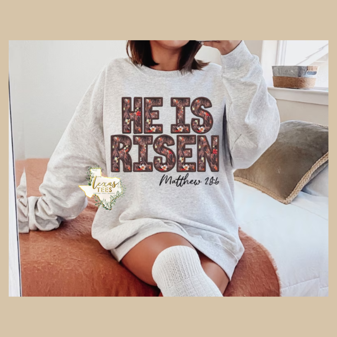 He is Risen - Matthew 28:6 Faux Embroidery