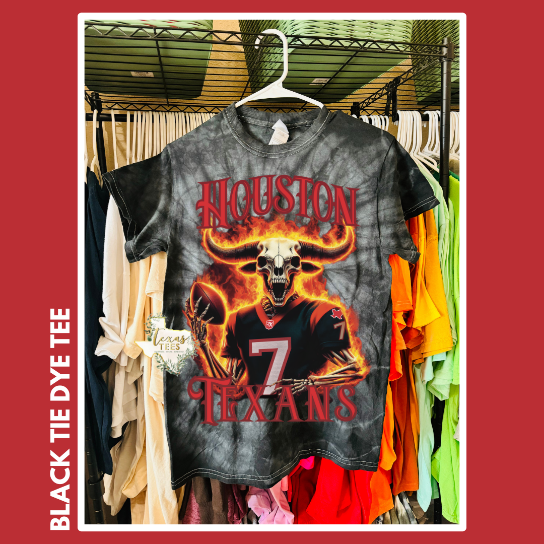 Houston Flaming Bull - Black Tie Dye Tee