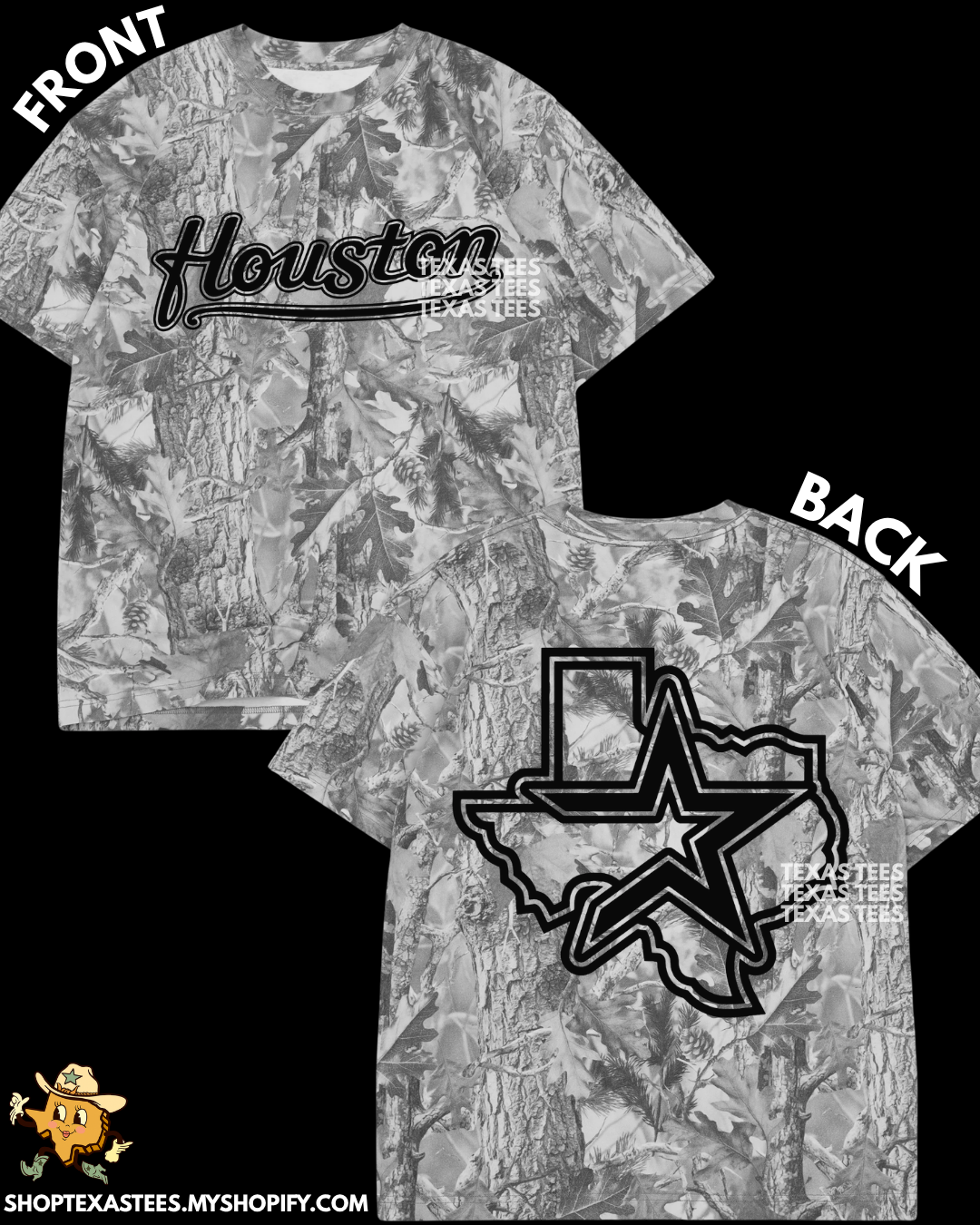 Open Star Texas Black Out- Graywash Camo Heavyweight Oversized Tee
