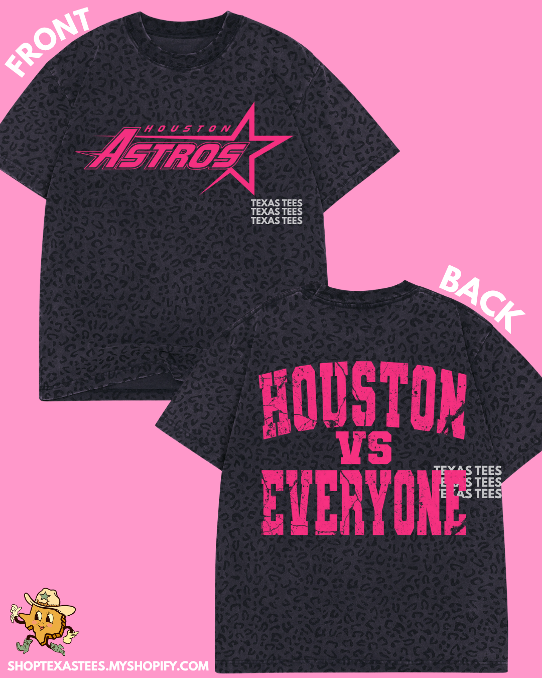HA Old School Houston Vs. Everyone HOT PINK - Leopard Black Heavyweight Oversized Tee (Copy) (Copy)