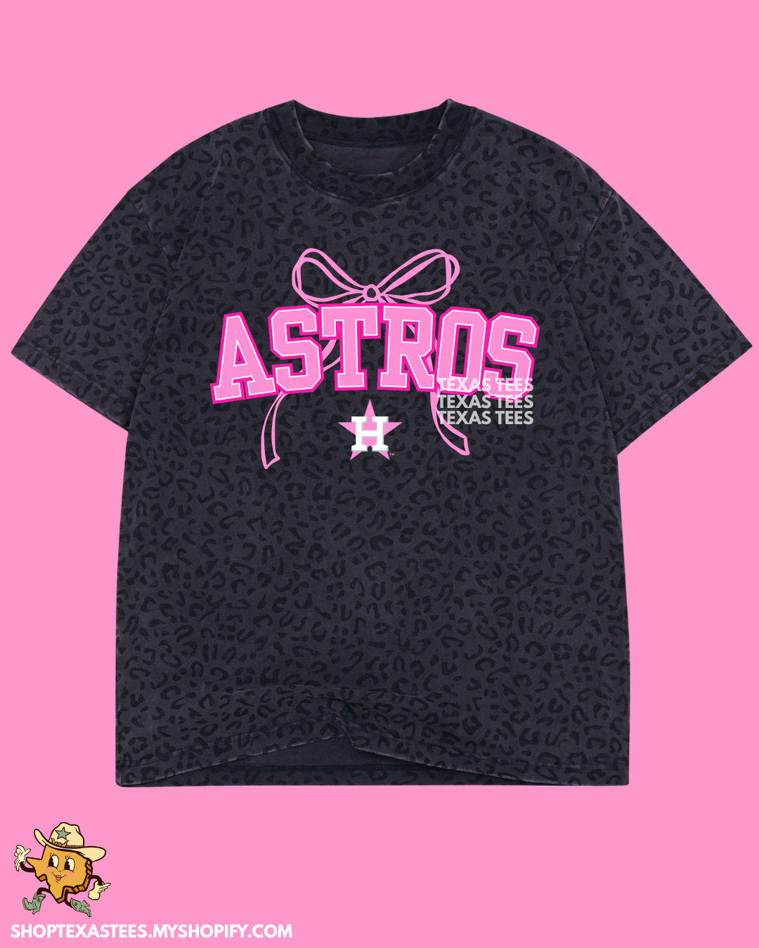 KIDS SIZES: Baseball Pink Coquette - Leopard Black Heavyweight Oversized Tee