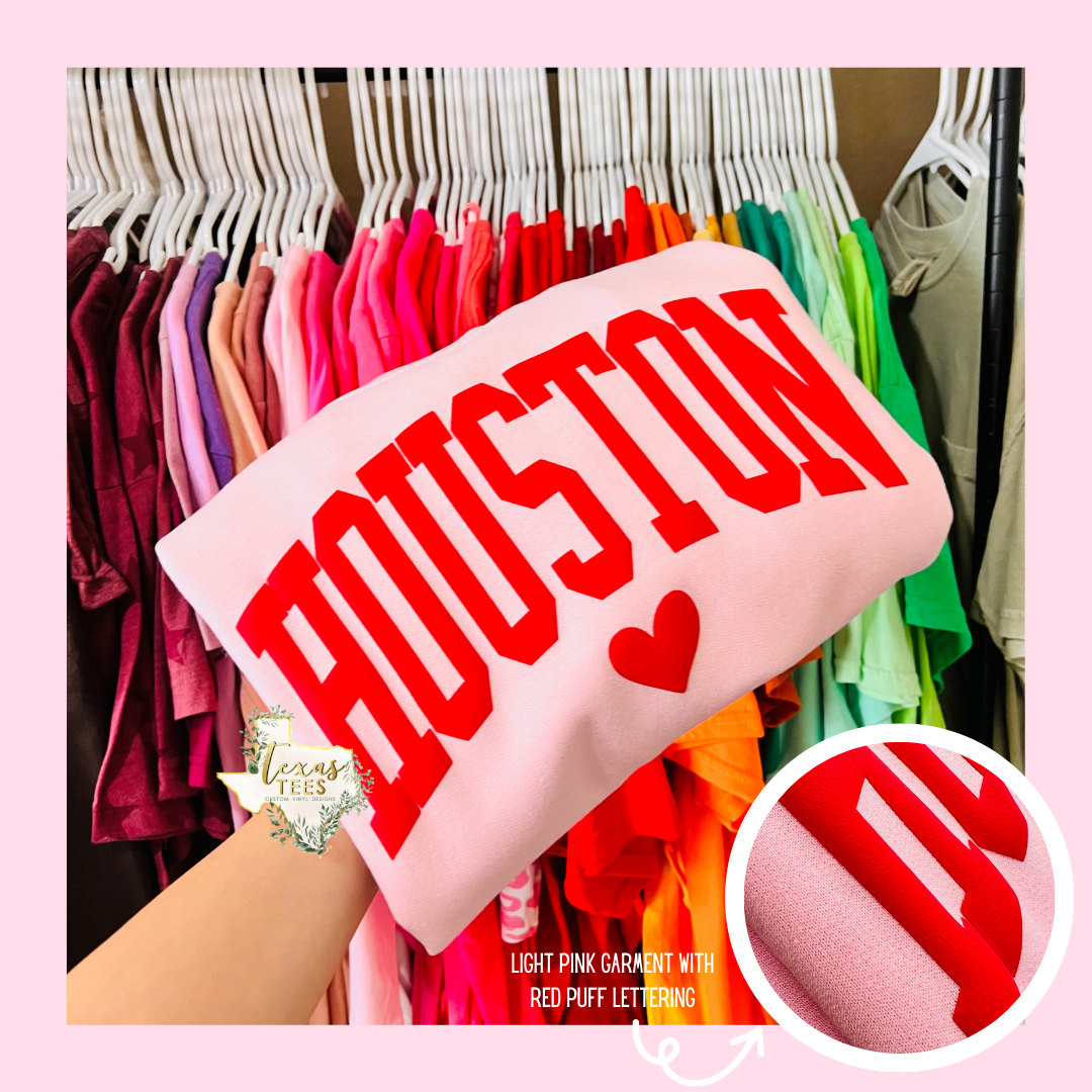 Houston Heart Puff - Red on Light Pink