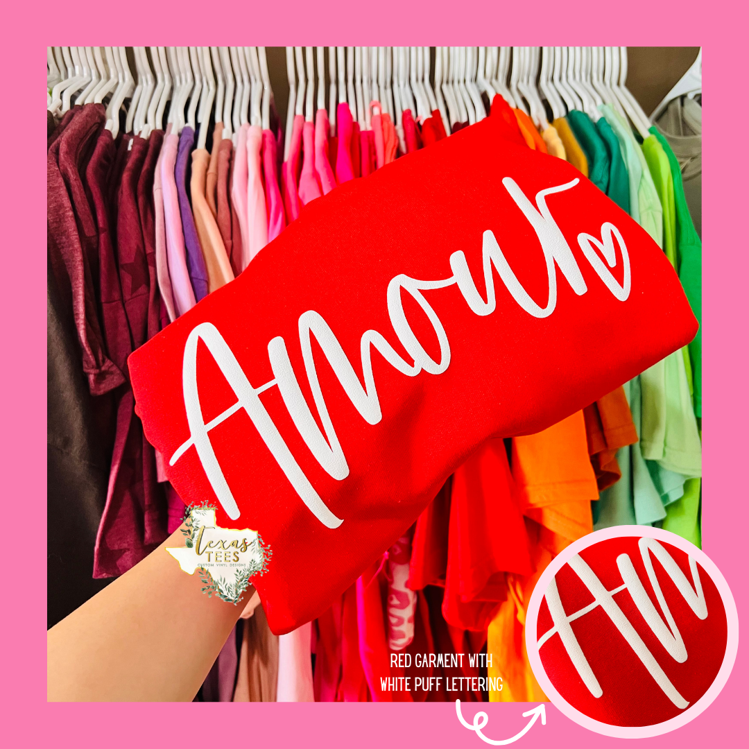 Amour Puff - White on Red