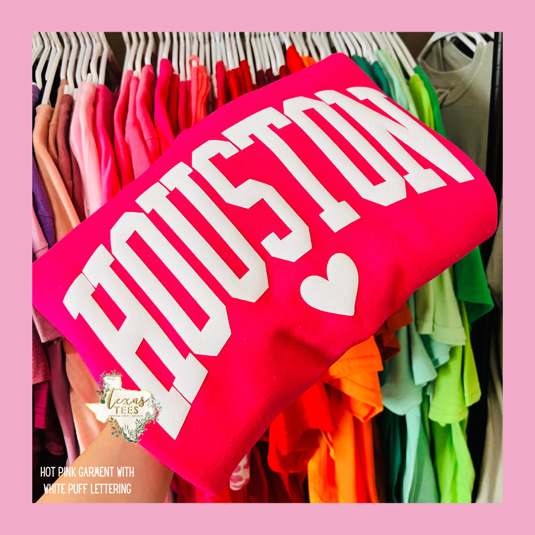 Houston Heart Puff - White on Hot Pink