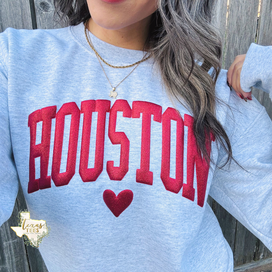 Houston Heart - Red Glitter Puff