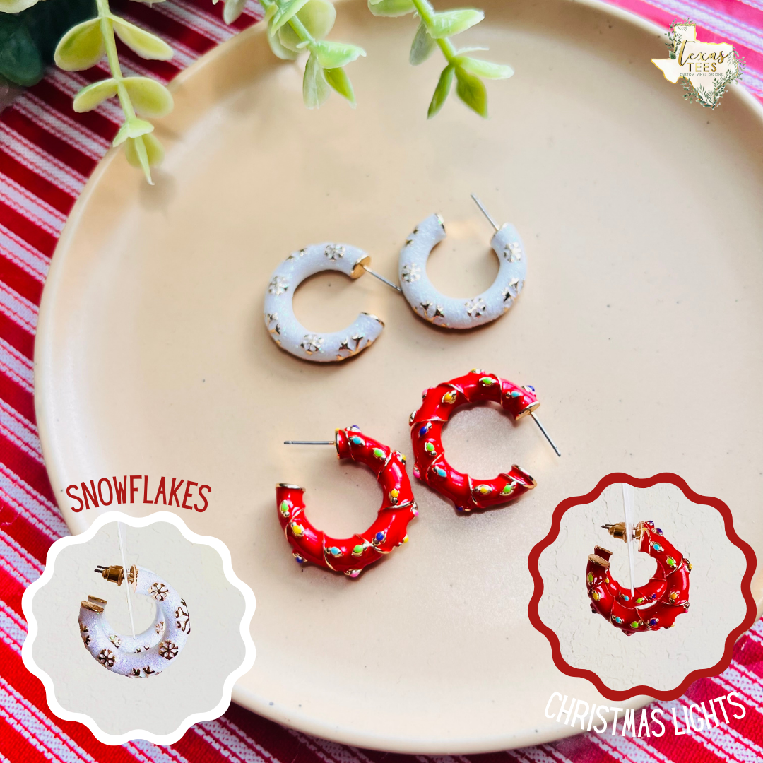 Enamel Christmas Hoop Earrings
