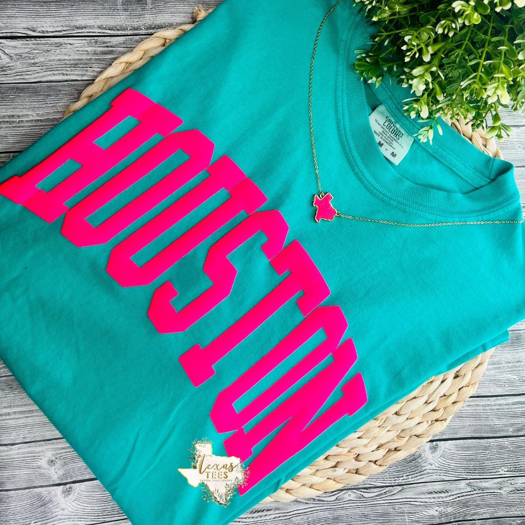 Houston Puff - Hot Pink on Teal
