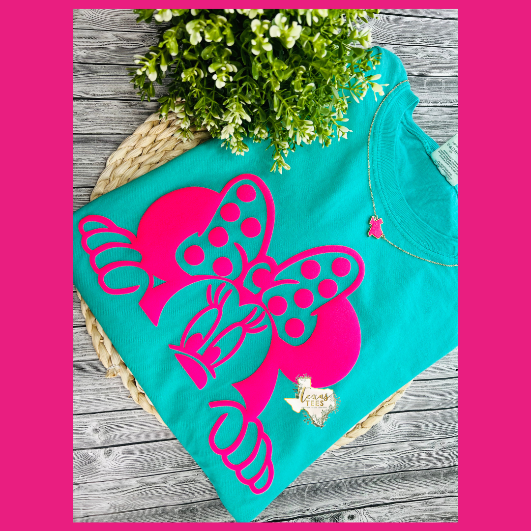 Mouse Puff - Hot Pink on Teal