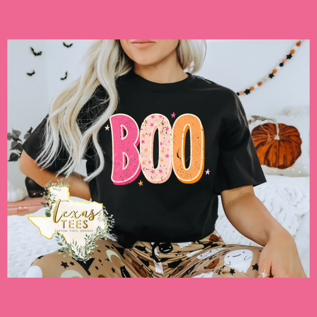 BOO Tee - pink and orange