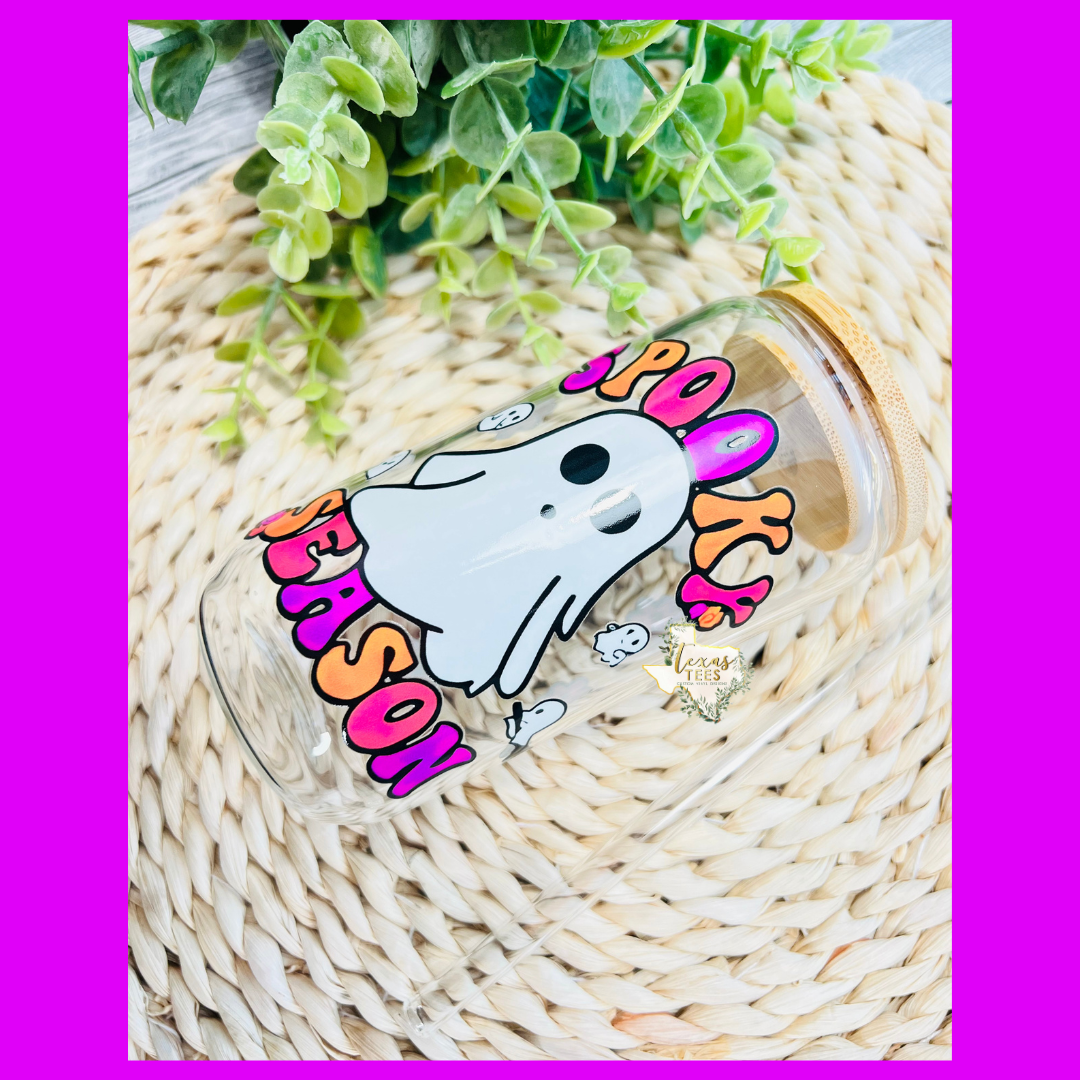 Groovy Spooky Season Glass Can Cup - 16oz