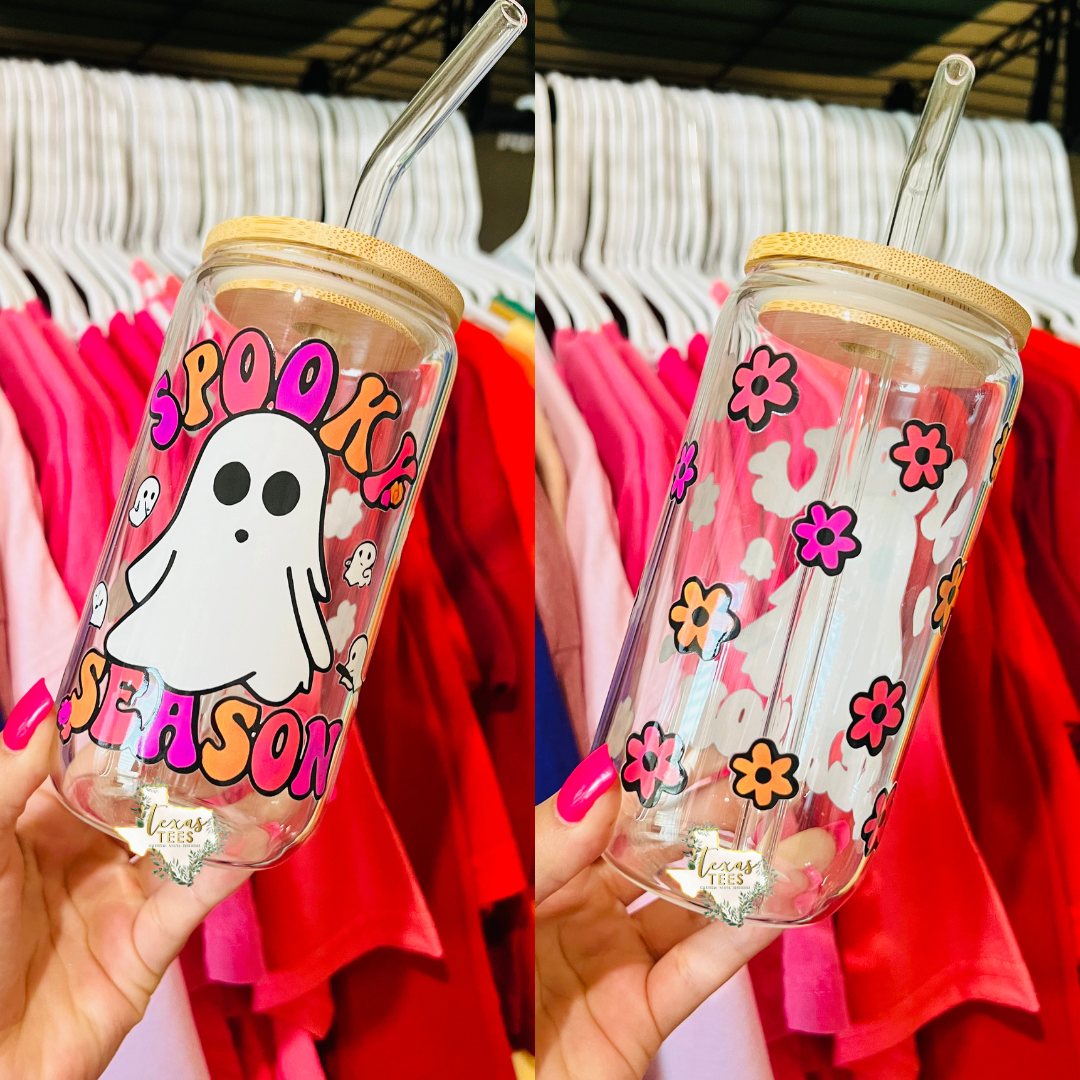 Groovy Spooky Season Glass Can Cup - 16oz