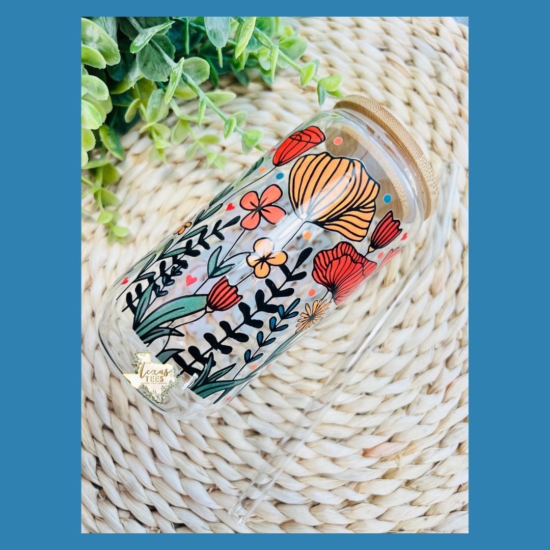 Teacher Helping Little Minds Grow Floral Glass Can Cup - 16oz