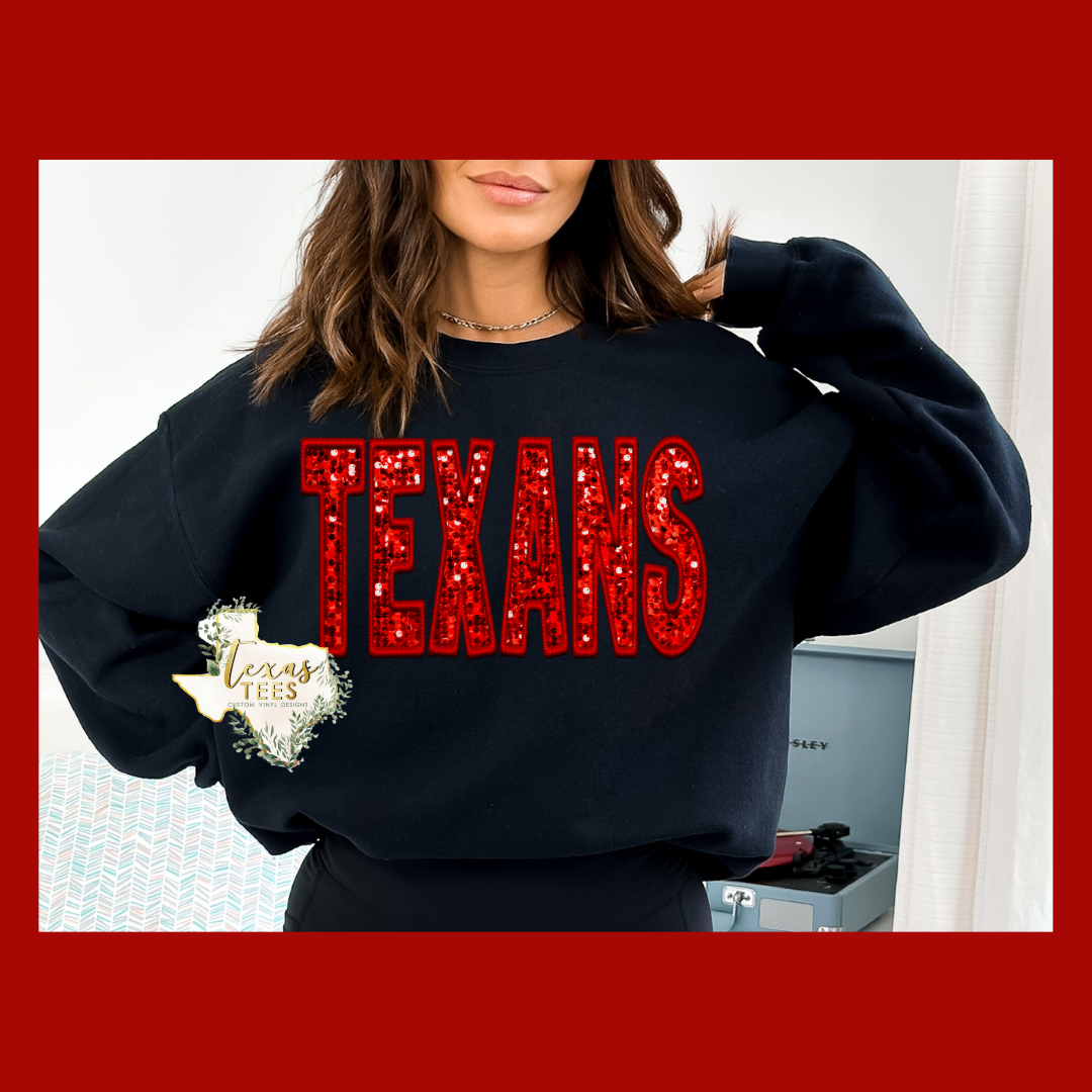 Texans - Faux Embroidery & Sequins Letters - White & Black Color Options