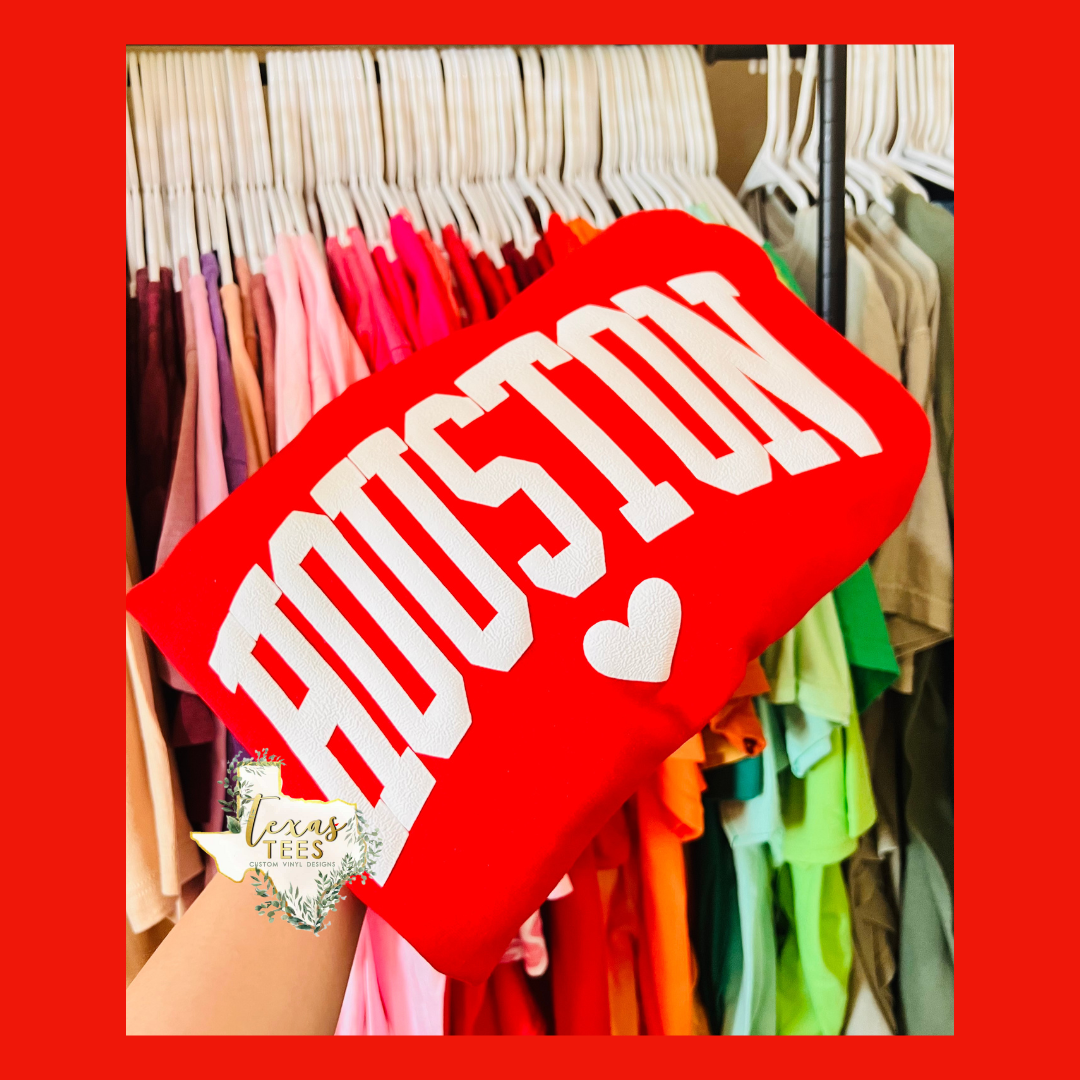 Houston Heart Puff - White on Cherry Red