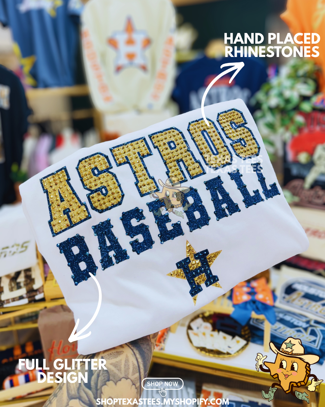 'Stros Baseball- Full glitter & Rhinestone