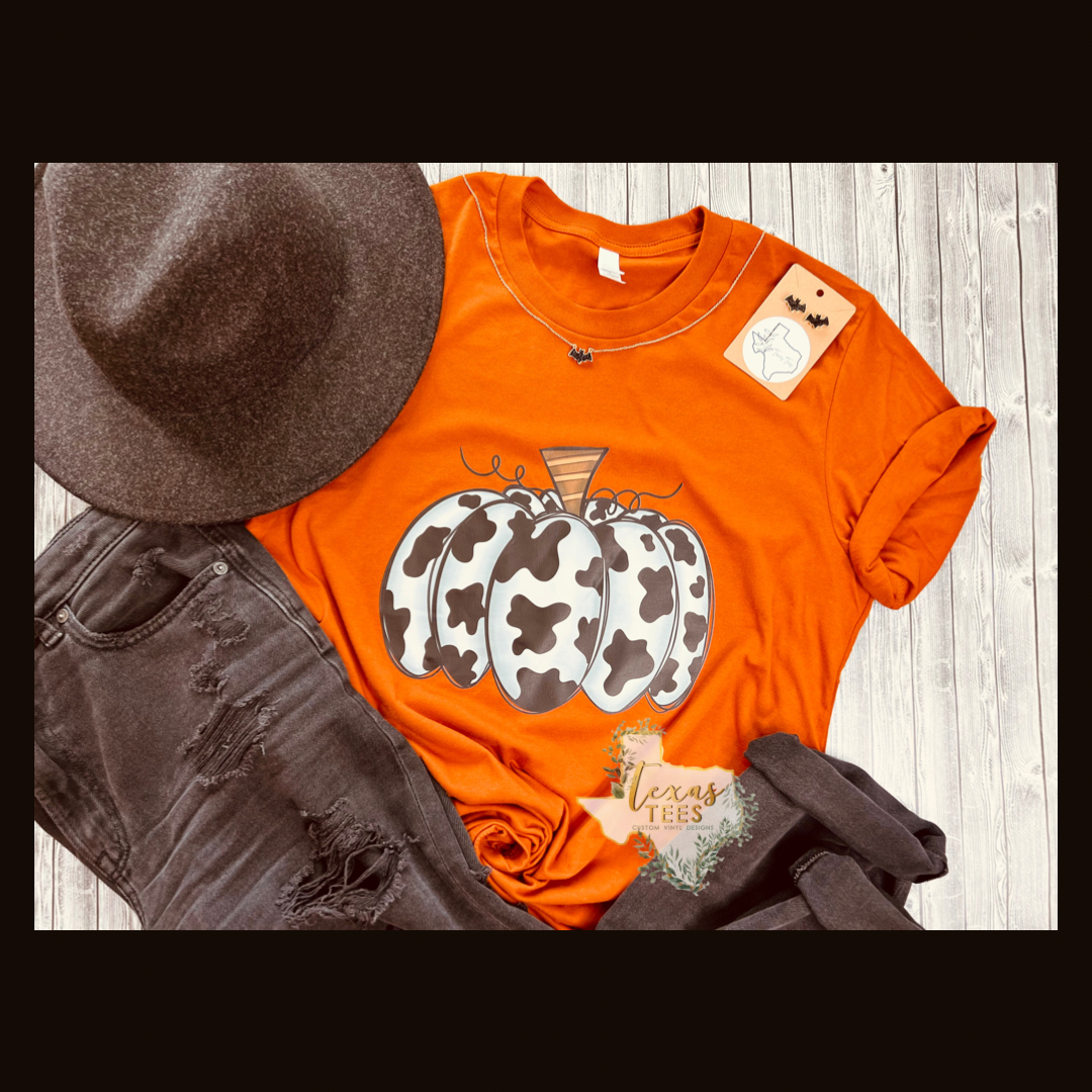 Cow Print Pumpkin Tee - SHORT SLEEVE