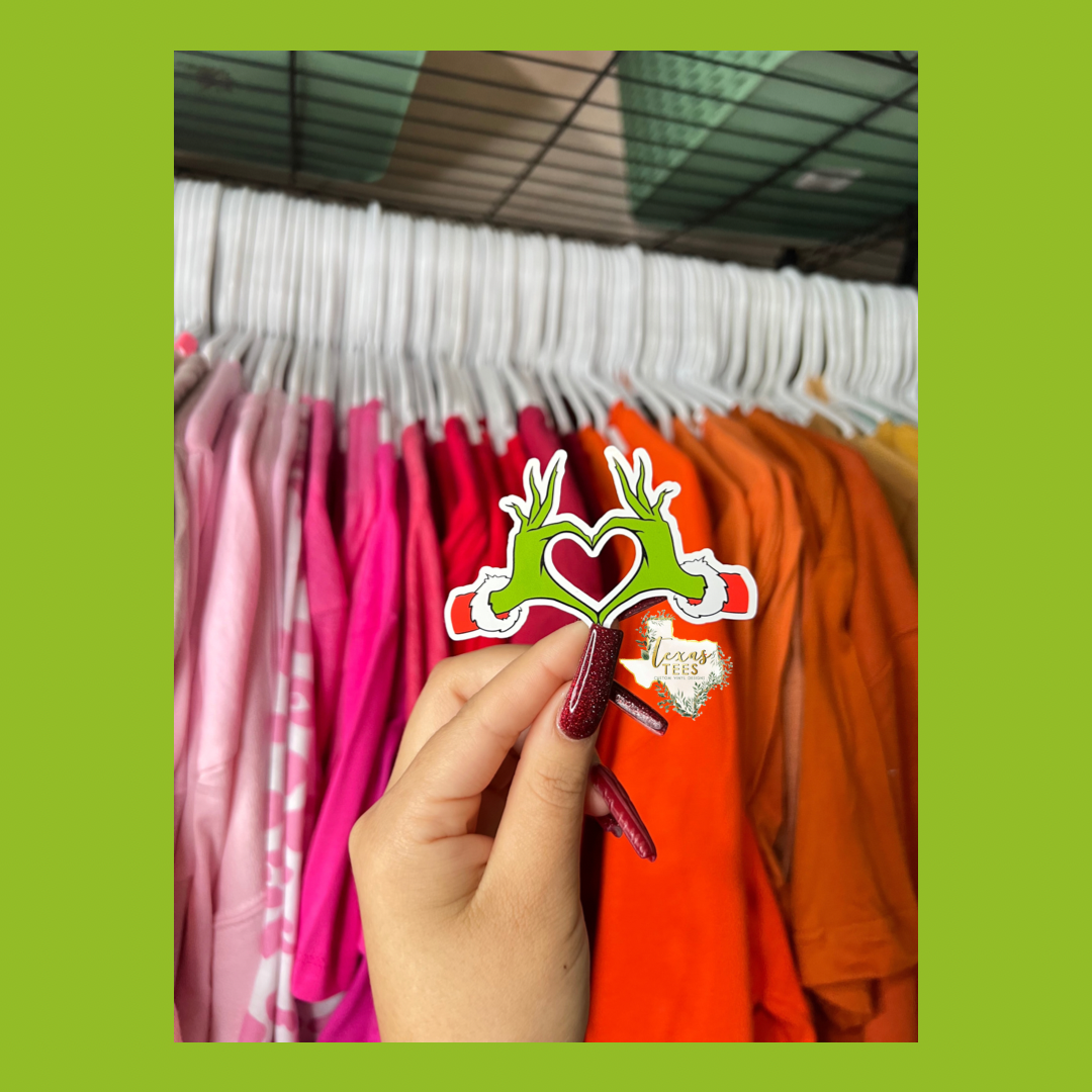 Grinch Heart Hands Sticker