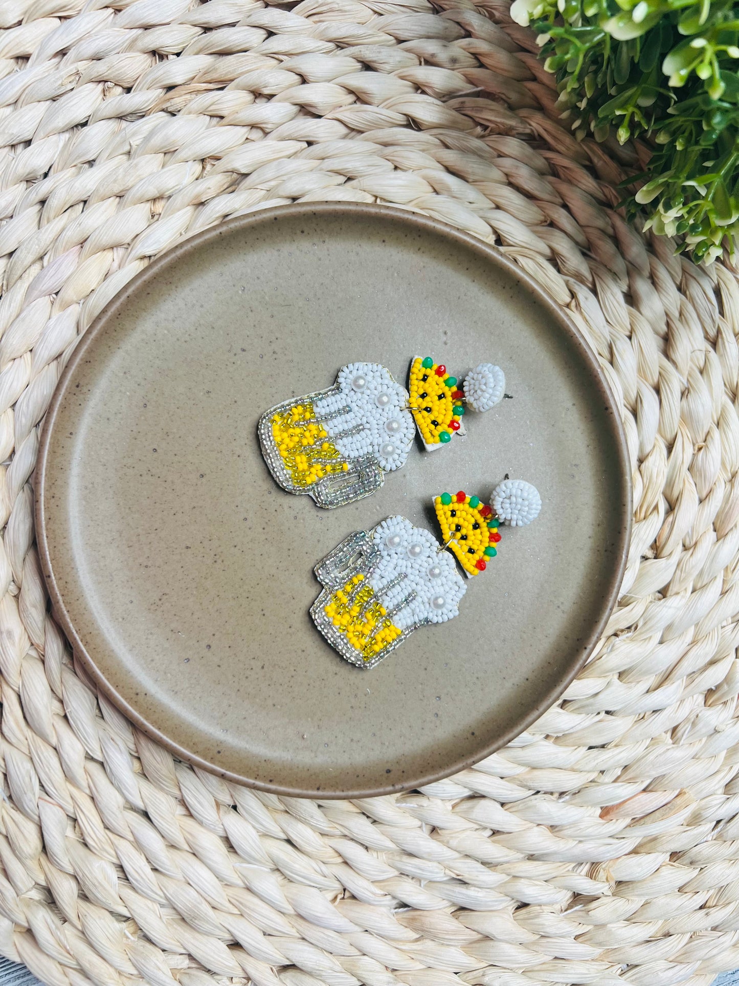 Beer Mug Beaded Earrings