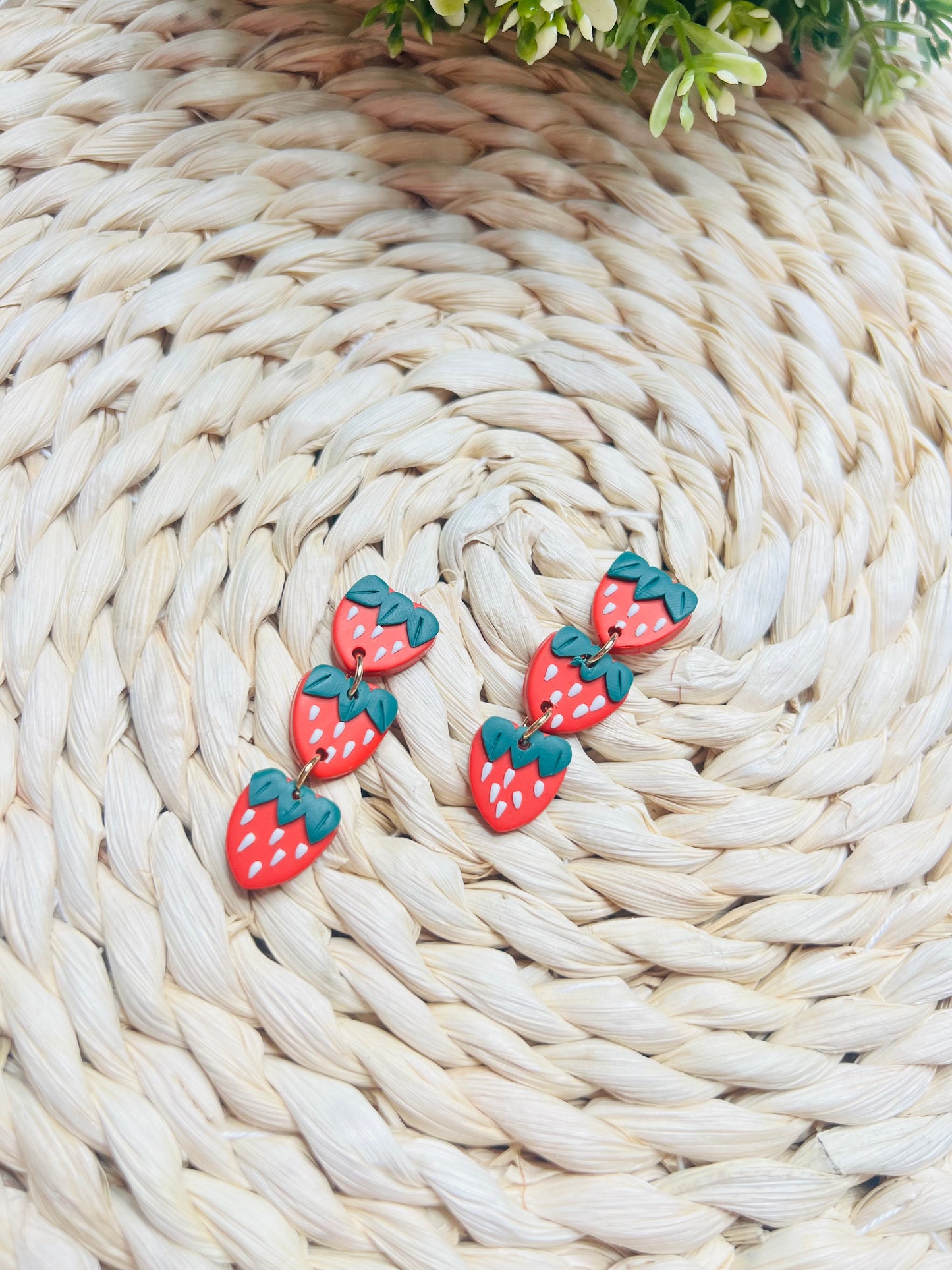 Triple Strawberry Clay Earrings