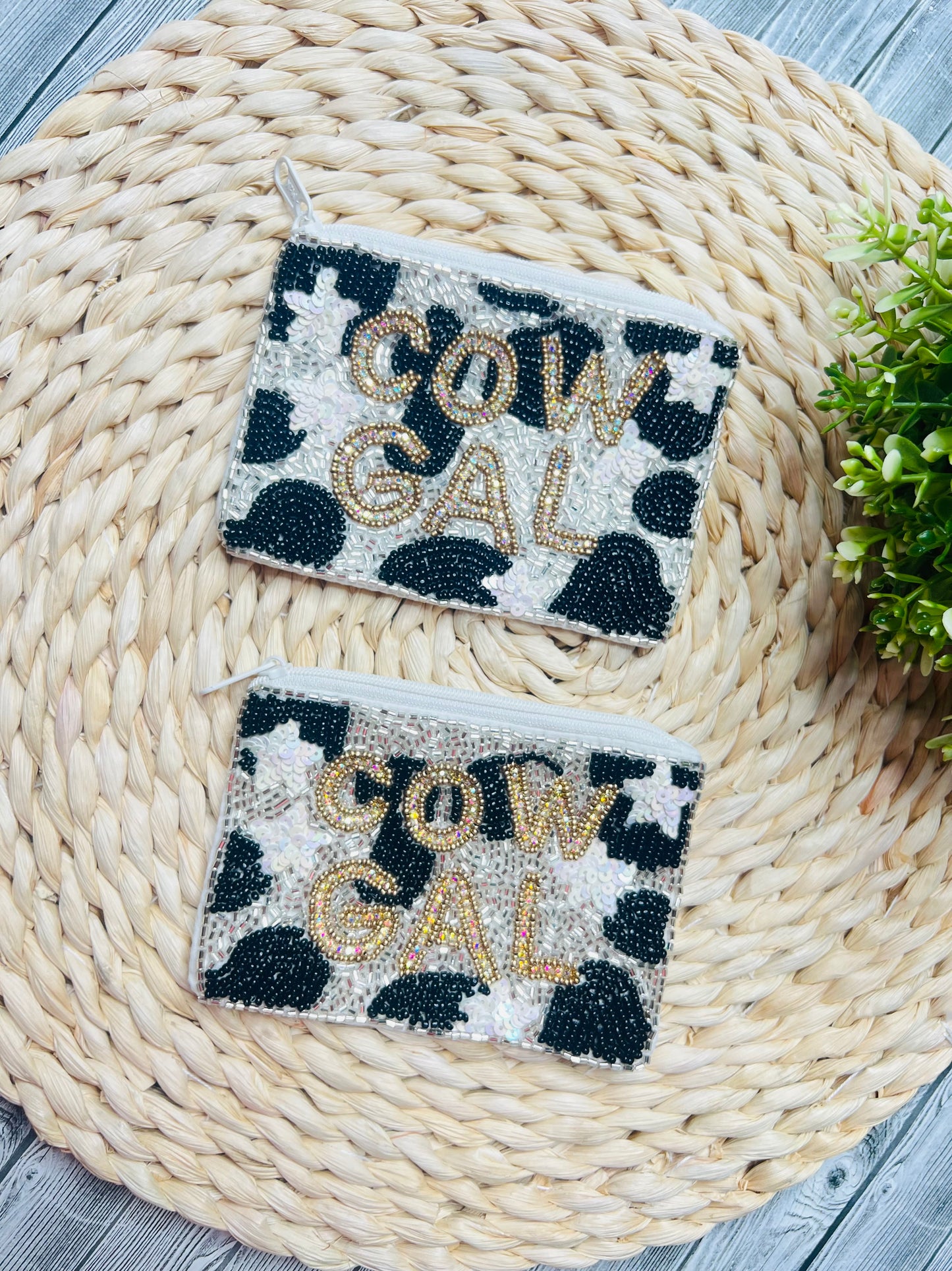 Cow Gal Beaded Coin Pouch