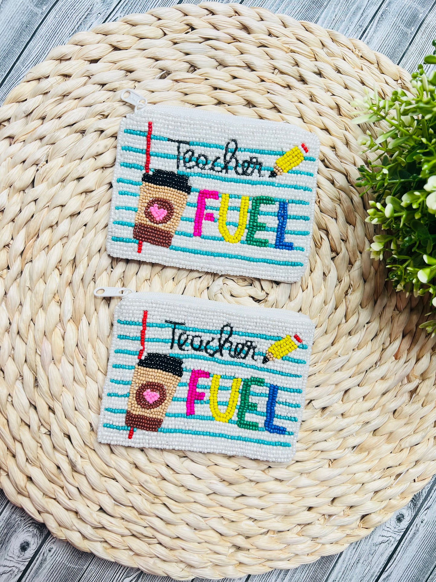 Teacher Fuel Beaded Coin Pouches