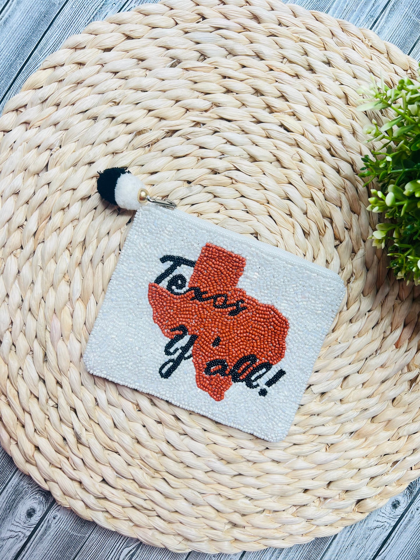 Texas Y'all Beaded Coin Pouch