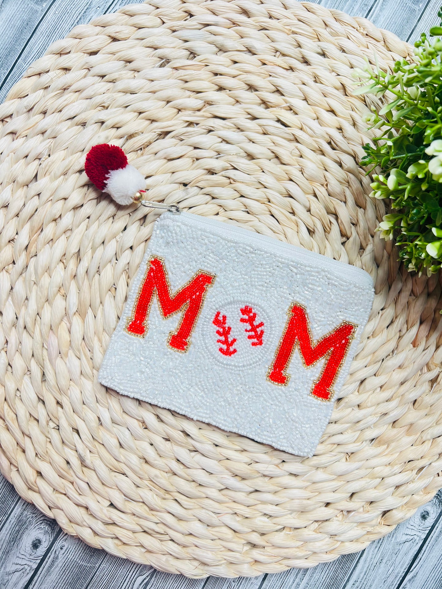Baseball Mom Beaded Coin Pouch