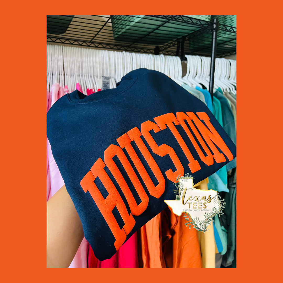Houston Puff Design - Navy & Orange