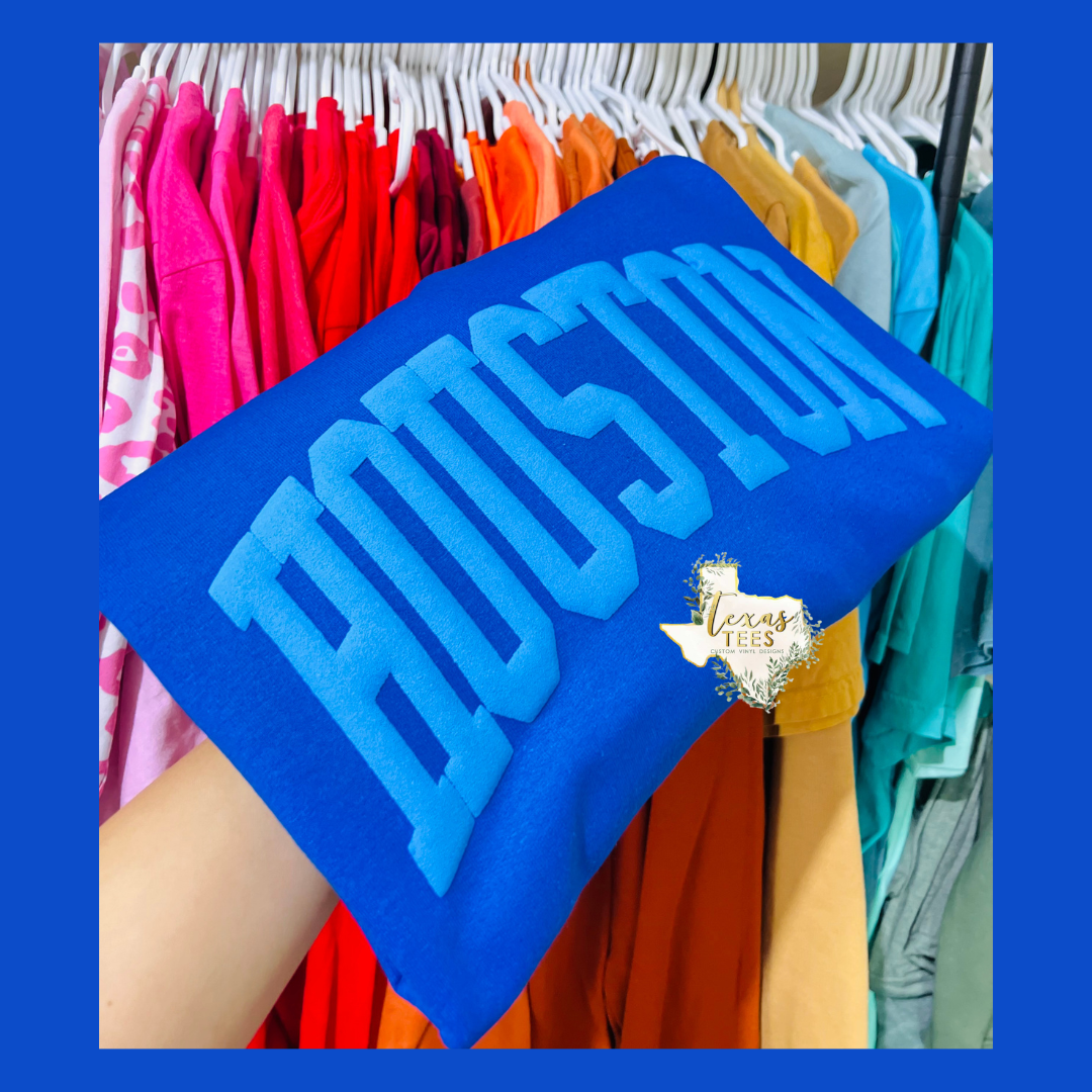 Houston Puff Design - Royal Blue on Royal Blue