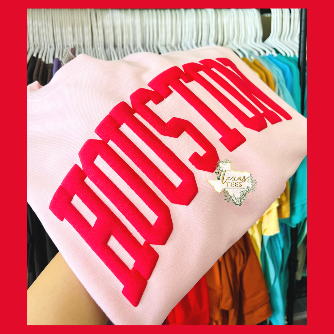 Houston Puff Design - Red on Light Pink