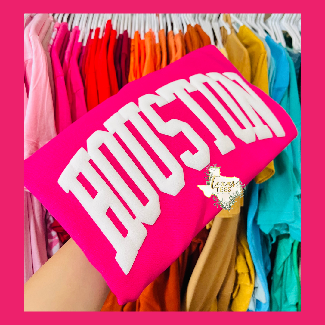 Houston Puff Design - White on Hot Pink