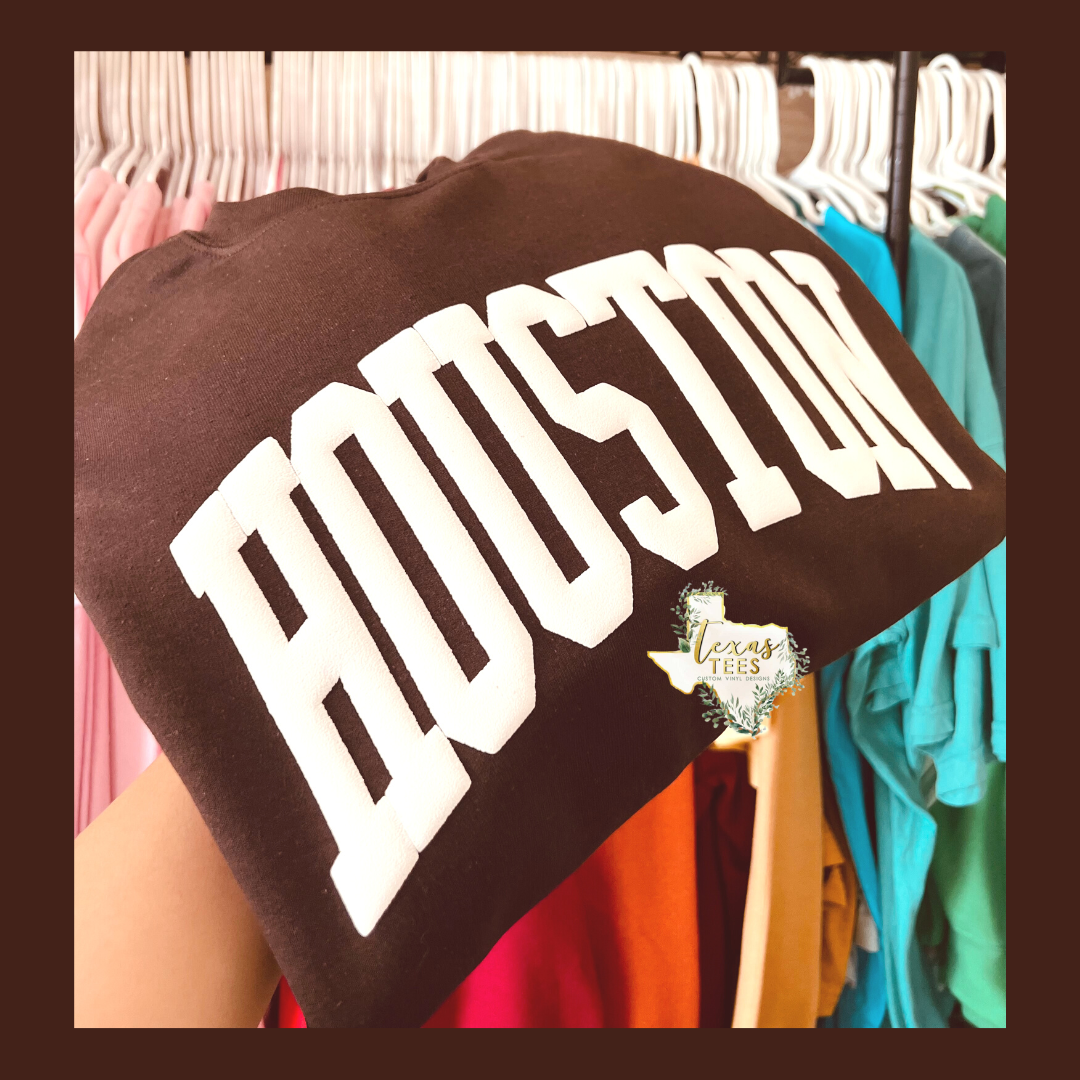 Houston Puff Design - White on Brown