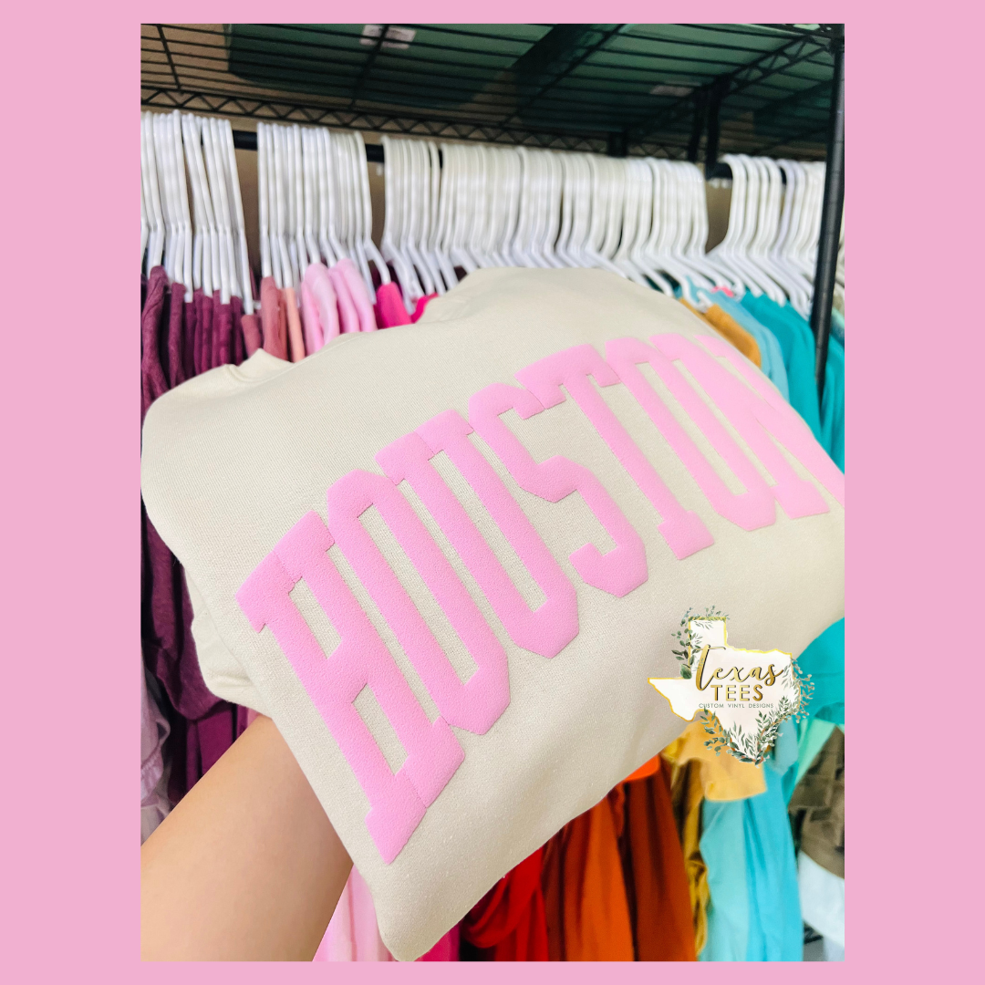 Houston Puff Design - Light Pink on Beige