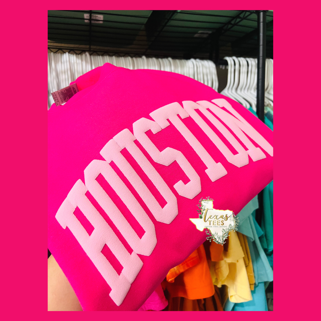 Houston Puff Design - Light Pink on Hot Pink