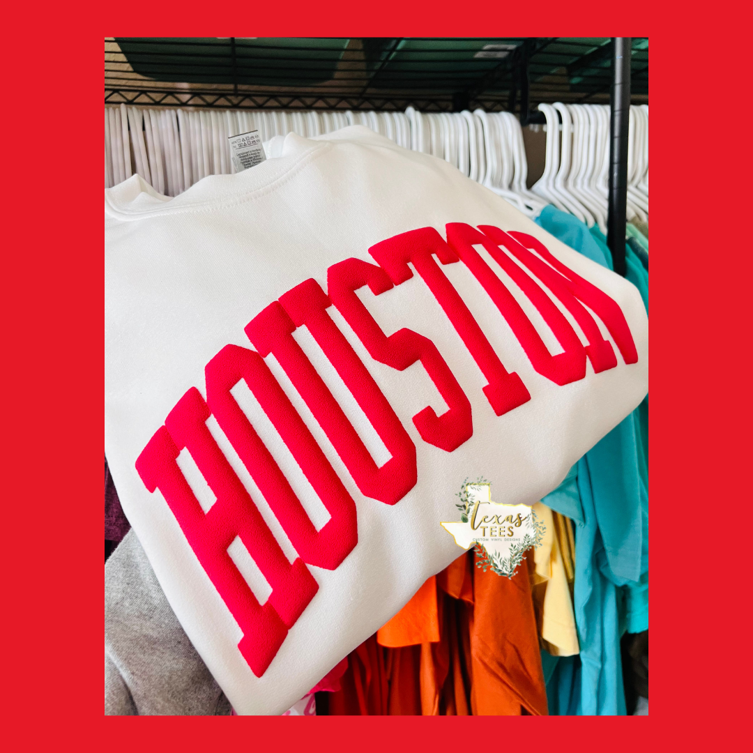Houston Puff Design - Red on White
