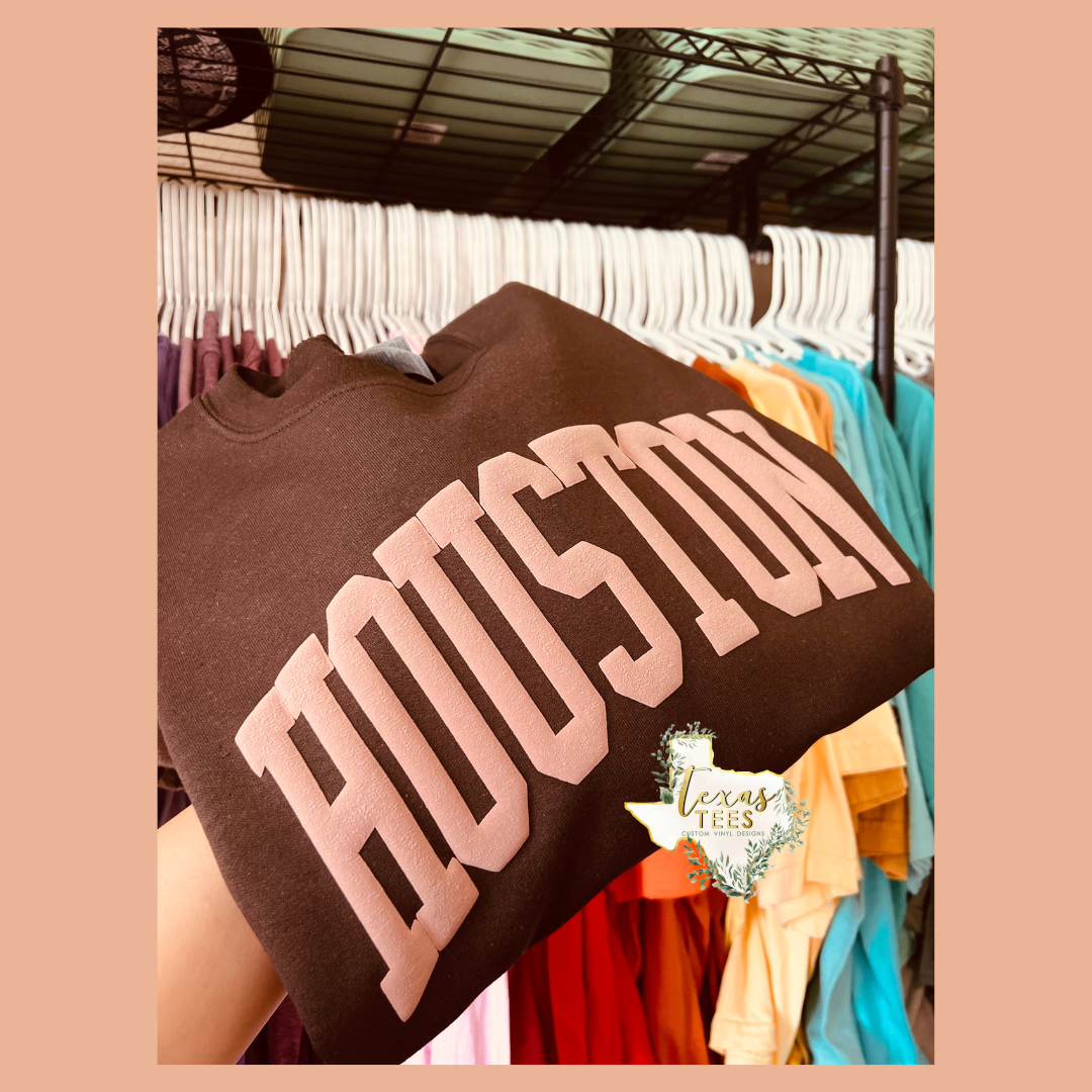 Houston Puff Design - Light Brown on Dark Brown