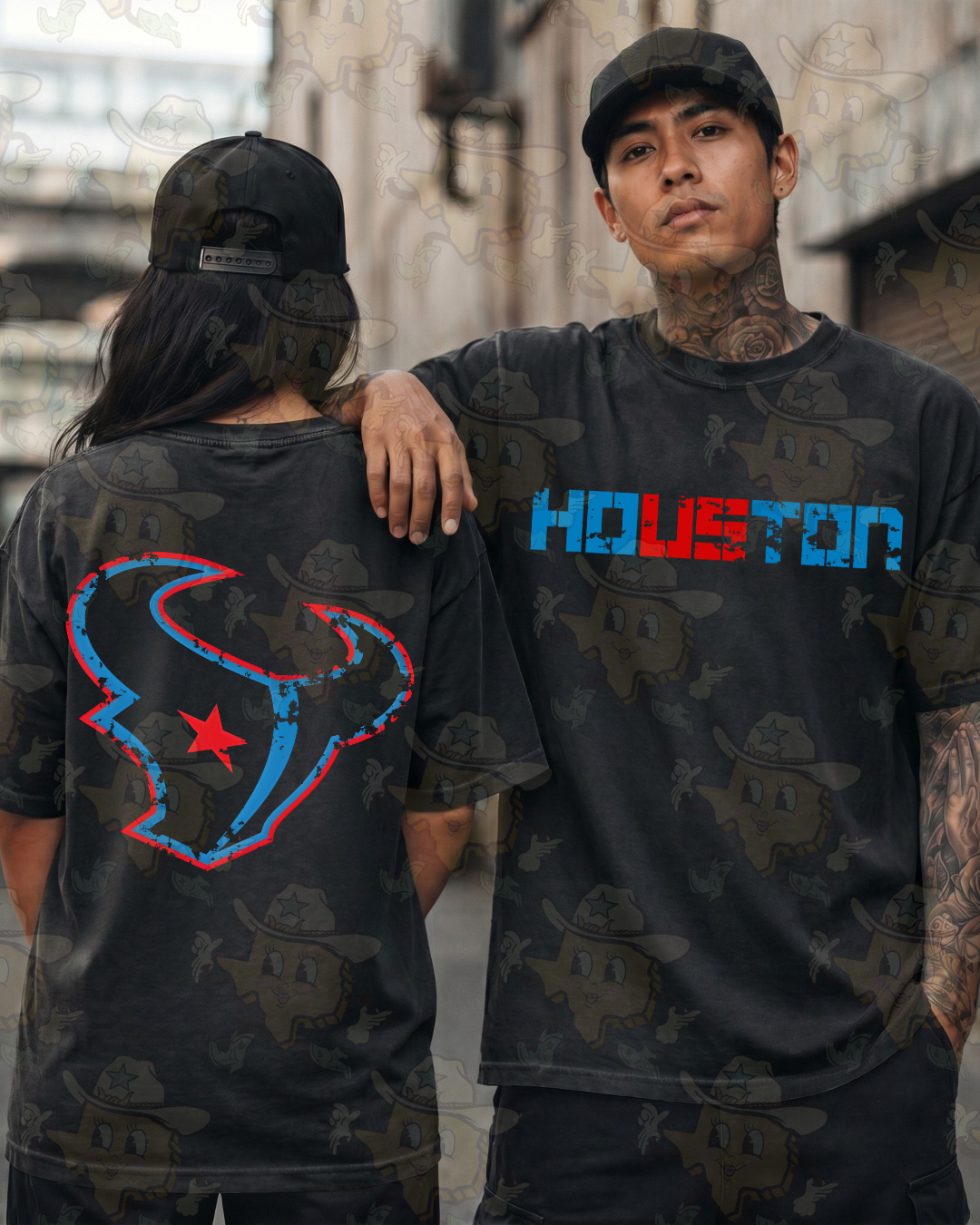 Houston / Bull : Front & Back | Black Tee