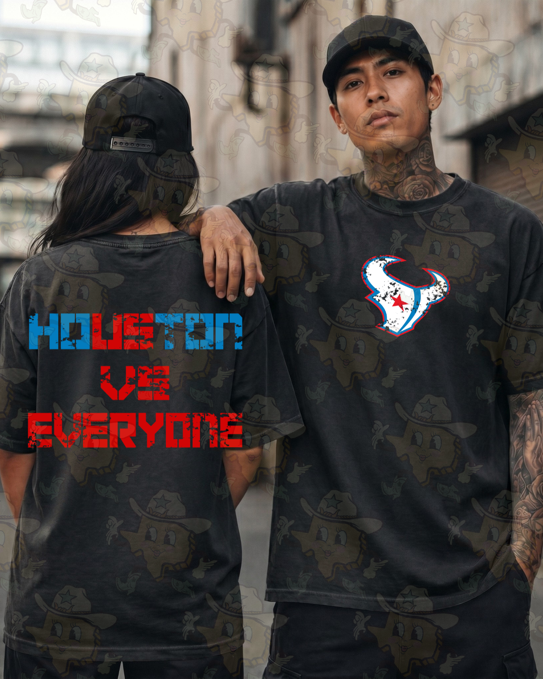 Bull / Houston vs. Everyone : Small Front & Back | Black Tee