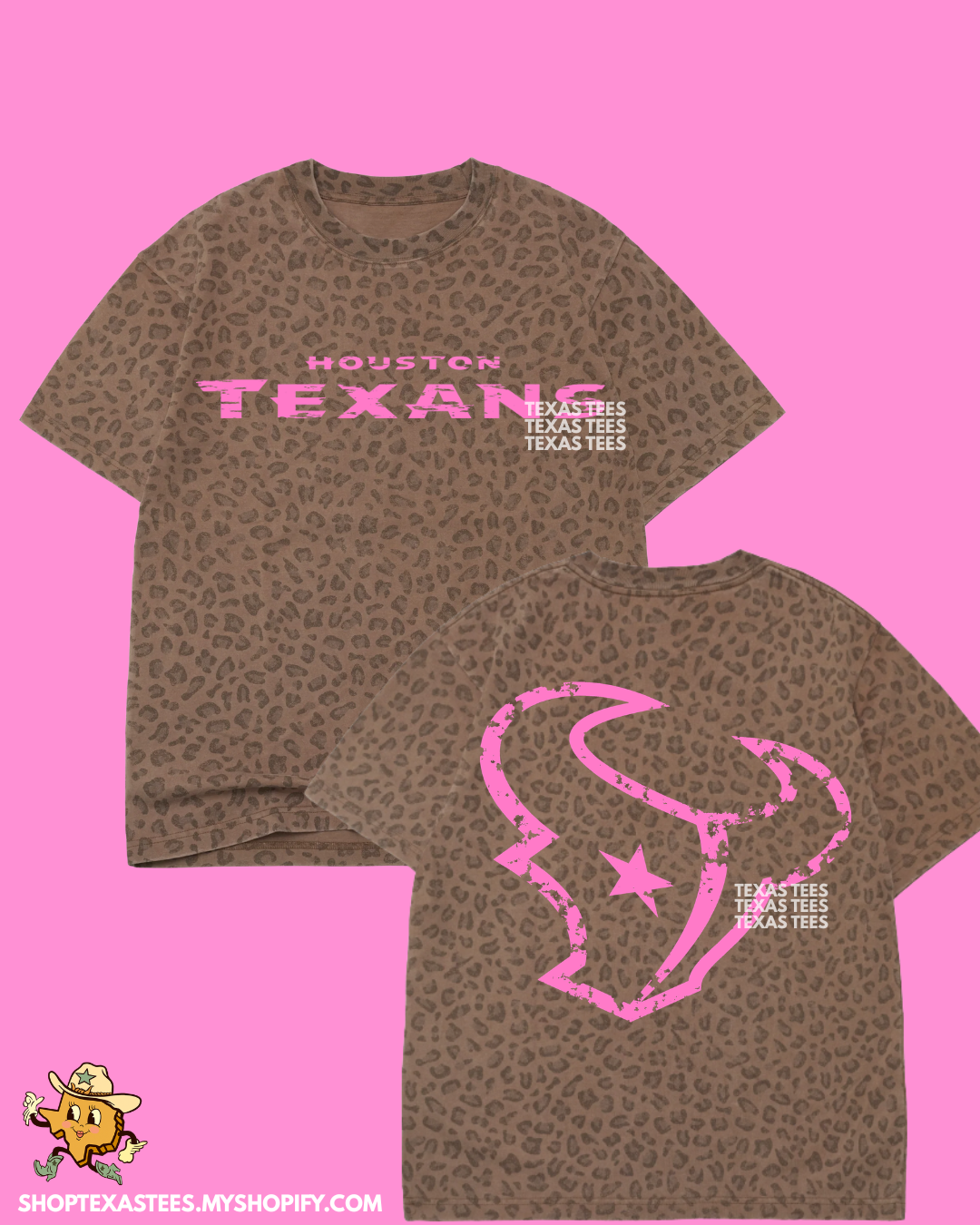 HTEX / DISTRESSED BULL - Brown Cheetah Heavyweight Oversized Tee