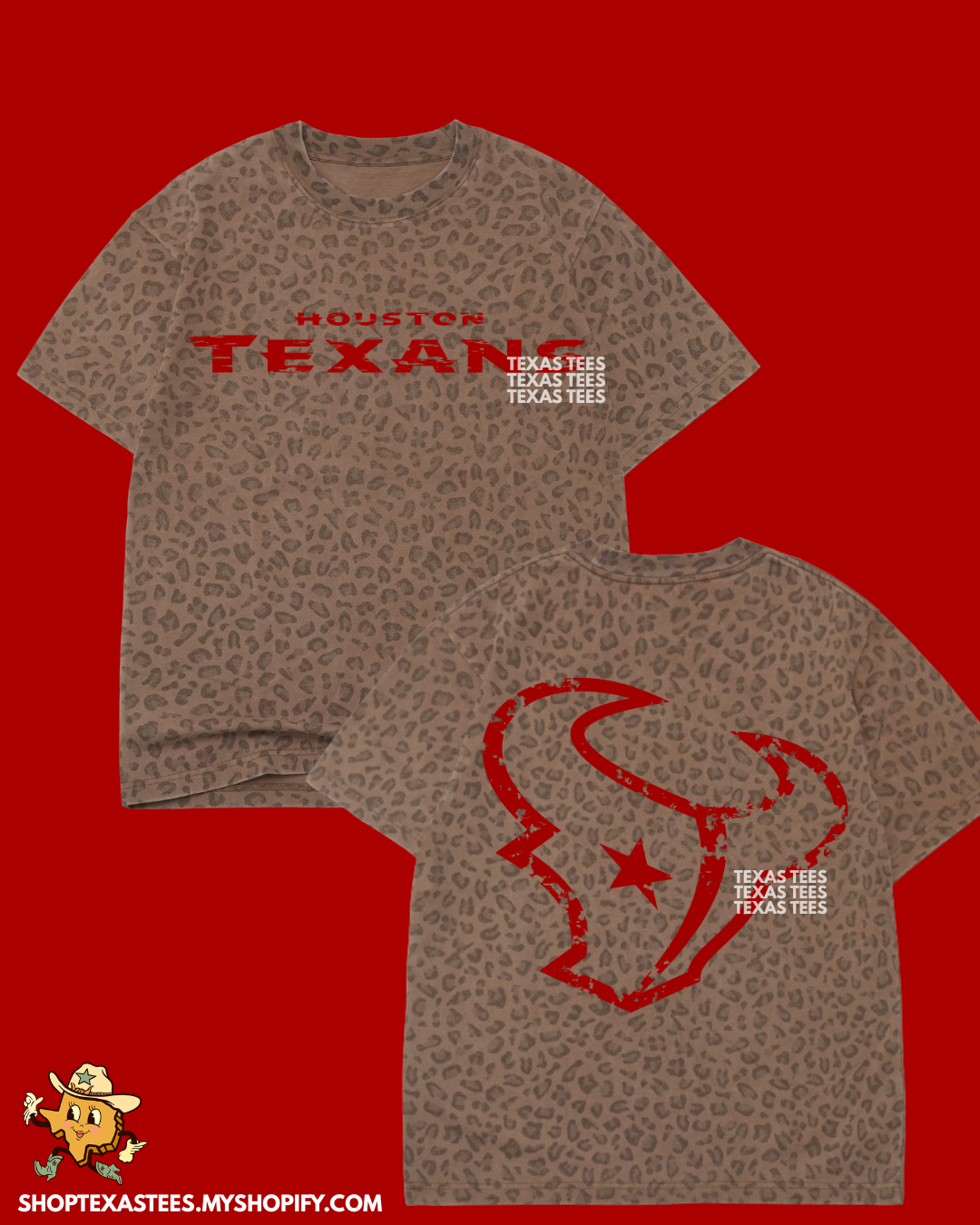 HTEX / DISTRESSED BULL - Brown Cheetah Heavyweight Oversized Tee