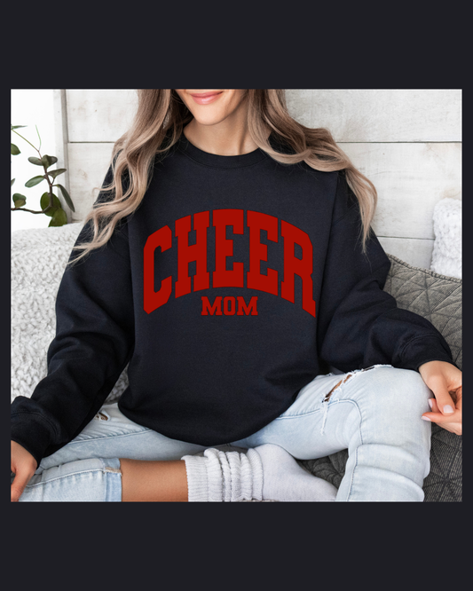 Cheer Mom Sweatshirt - Red Glitter Puff Lettering