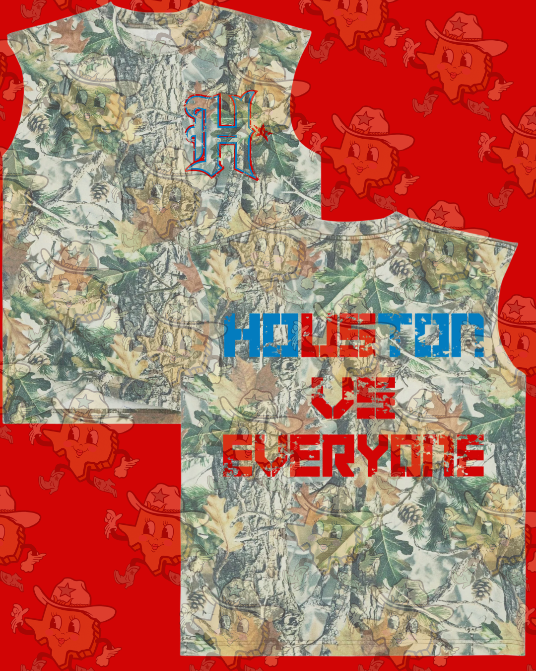 H / Houston Vs. Everyone: Pocket/ Back - Camo Heavyweight Oversized Cutoff Tee