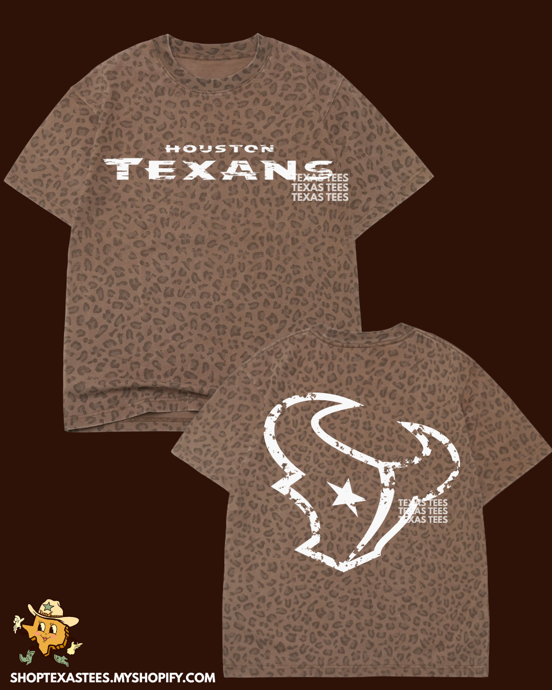 HTEX / DISTRESSED BULL - Brown Cheetah Heavyweight Oversized Tee