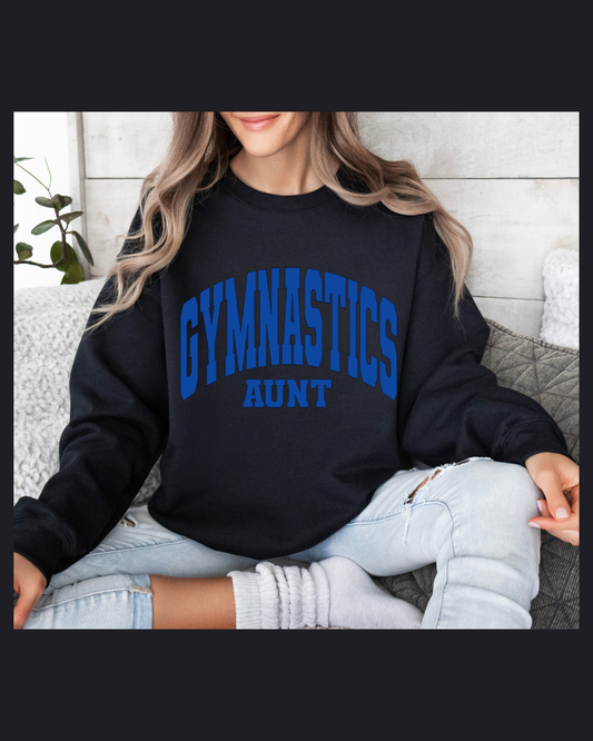 Gymnastics Aunt Sweatshirt - Blue Glitter Puff Lettering